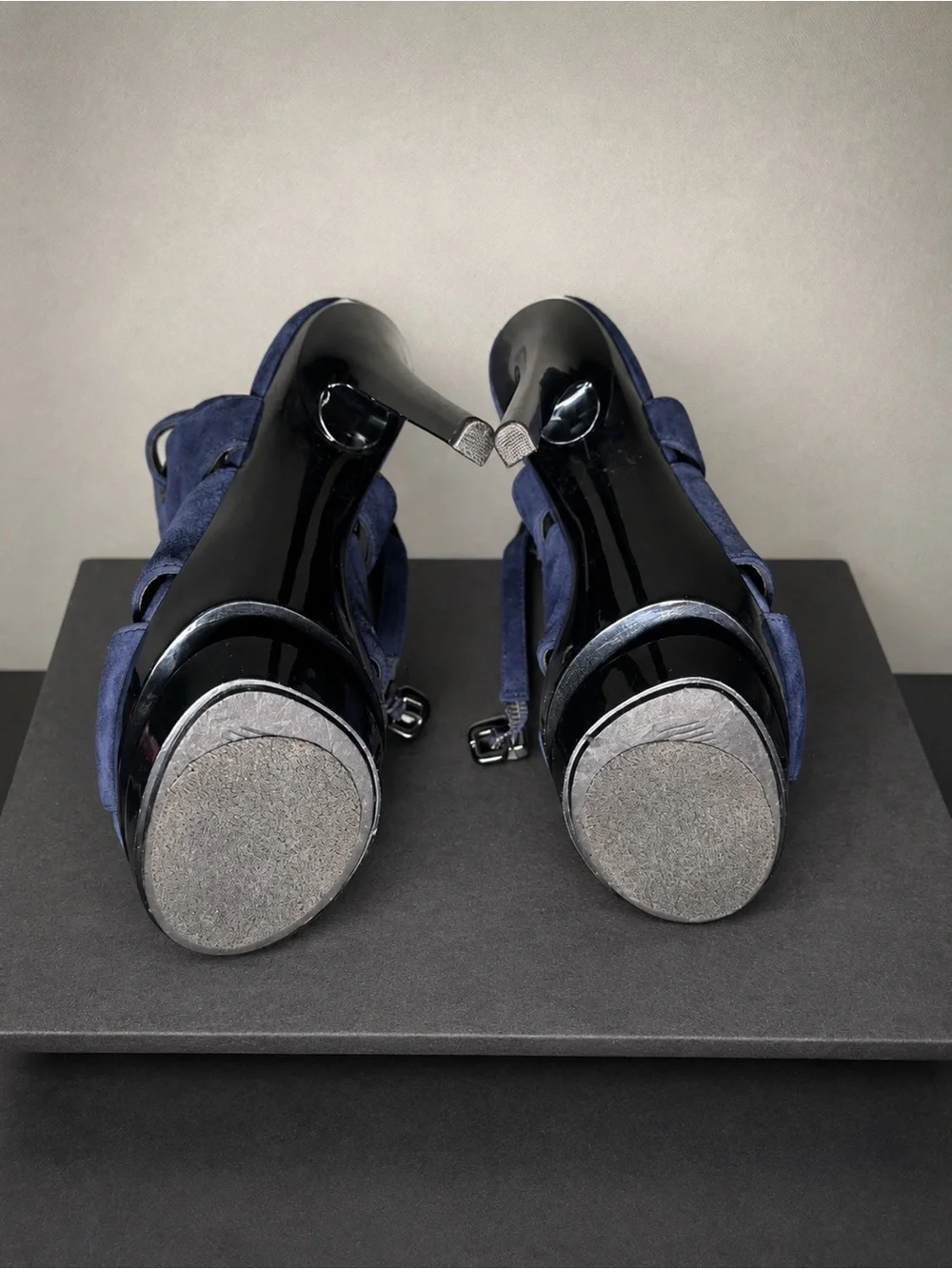 Jessica Simpson JS-CAT Navy Suede Peep Toe Platform Stiletto Booties Size 7
